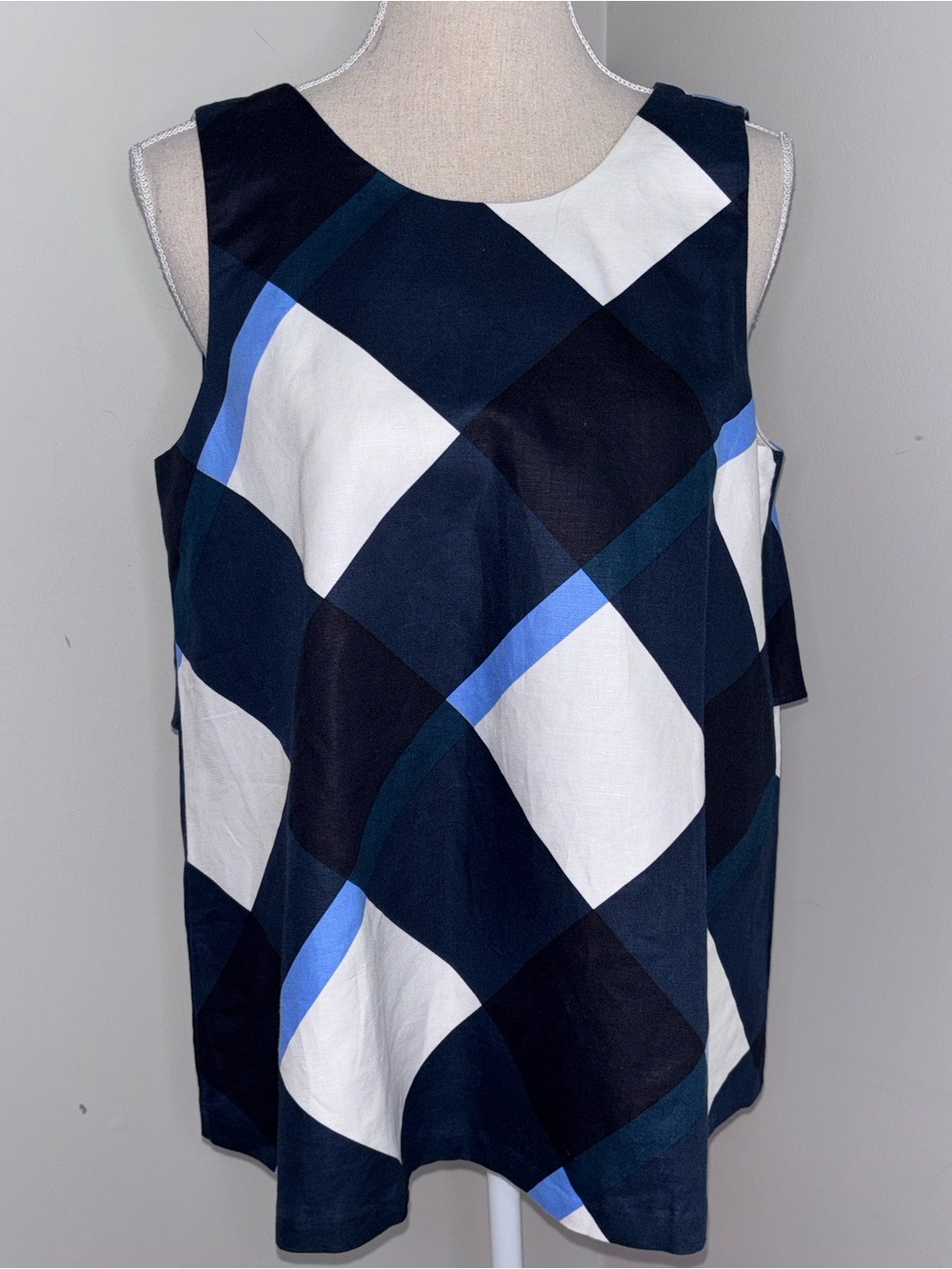 Ann Taylor NEW blue & white check plaid swing top linen blend sleeveless Medium